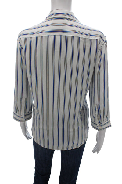Rachel Zoe Womens Tunic Blouse Blue Striped Collared 3/4 Sleeve Size M