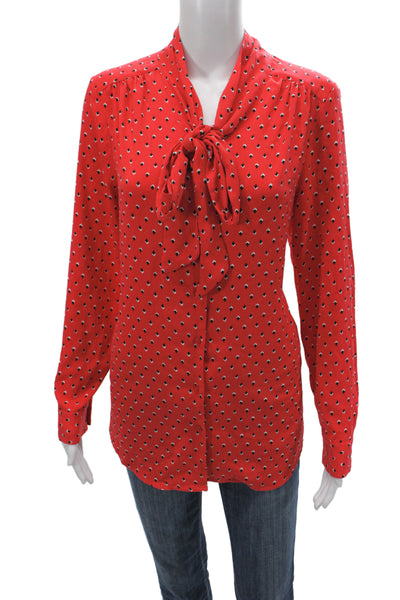 Rachel Zoe Women Collared Argyle Tunic Red Long Sleeve Polyester Size M
