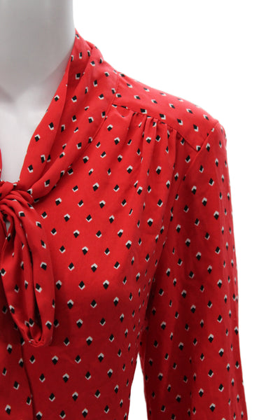 Rachel Zoe Women Collared Argyle Tunic Red Long Sleeve Polyester Size M