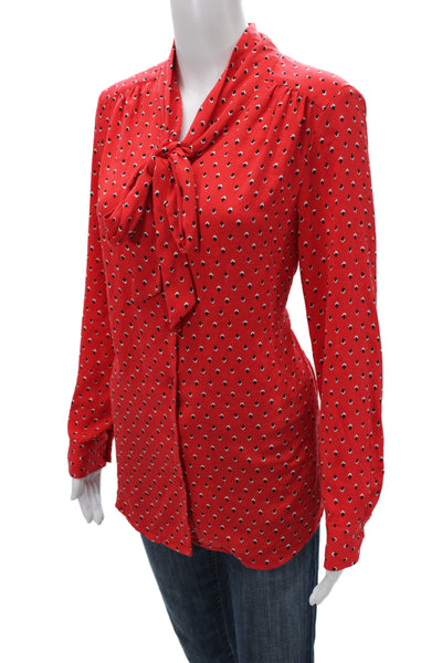 Rachel Zoe Women Collared Argyle Tunic Red Long Sleeve Polyester Size M