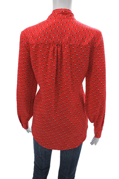 Rachel Zoe Women Collared Argyle Tunic Red Long Sleeve Polyester Size M