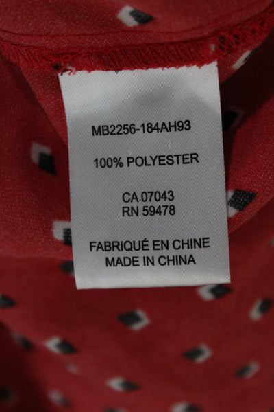 Rachel Zoe Women Collared Argyle Tunic Red Long Sleeve Polyester Size M