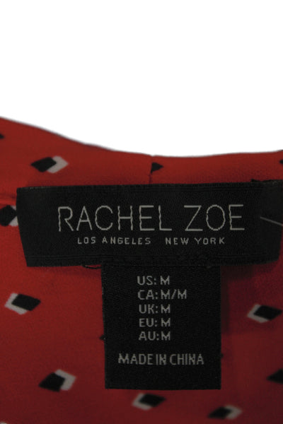 Rachel Zoe Women Collared Argyle Tunic Red Long Sleeve Polyester Size M