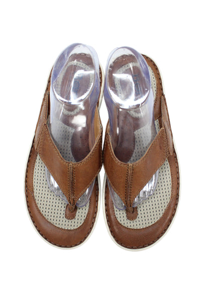 Born Mens Slip On Leather T Strap Sandals Brown Size 10M