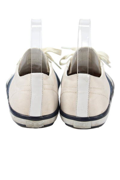 Tory Burch Womens Lace Up Suede Trim Canvas Low Top Sneakers White Size 7M