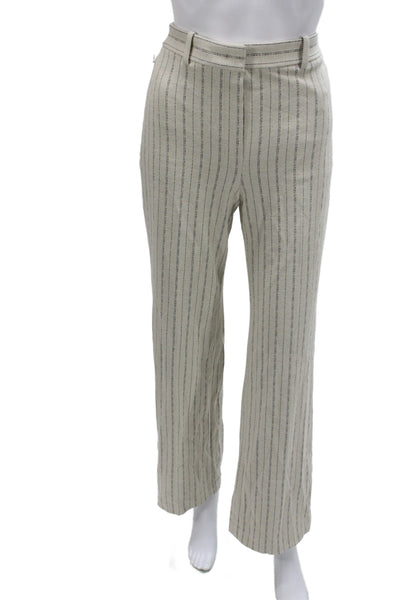 Theory Womens Dress Pants Beige Striped Viscose Button Business Size 6