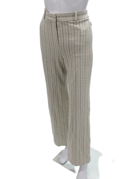 Theory Womens Dress Pants Beige Striped Viscose Button Business Size 6
