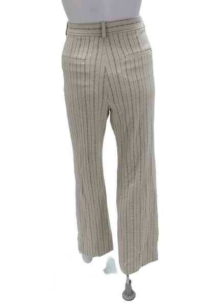 Theory Womens Dress Pants Beige Striped Viscose Button Business Size 6