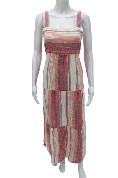 Faherty Women Maxi Dress Multicolor Square Neck Sleeveless Mid-Calf Zip Size XS