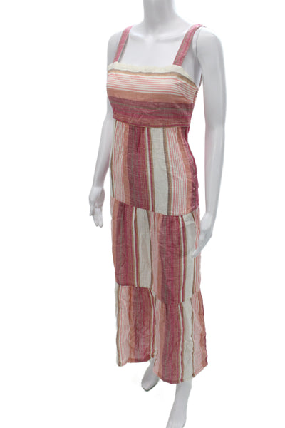 Faherty Women Maxi Dress Multicolor Square Neck Sleeveless Mid-Calf Zip Size XS