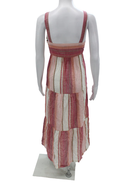 Faherty Women Maxi Dress Multicolor Square Neck Sleeveless Mid-Calf Zip Size XS