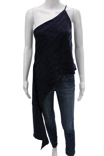 Michelle Mason Womens Silk One Shoulder Striped Camisole Blue Size 0