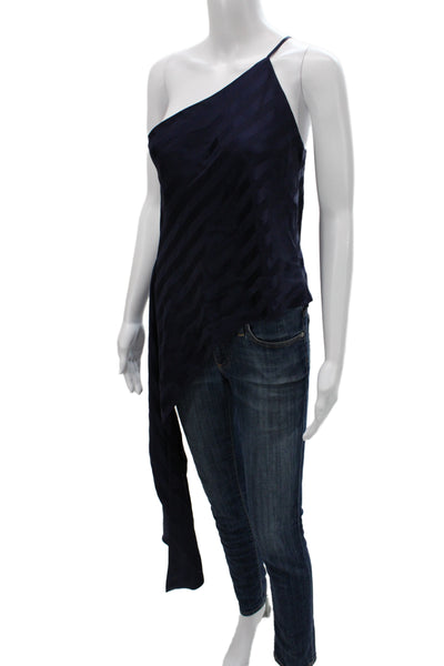 Michelle Mason Womens Silk One Shoulder Striped Camisole Blue Size 0