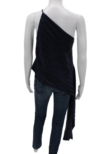 Michelle Mason Womens Silk One Shoulder Striped Camisole Blue Size 0