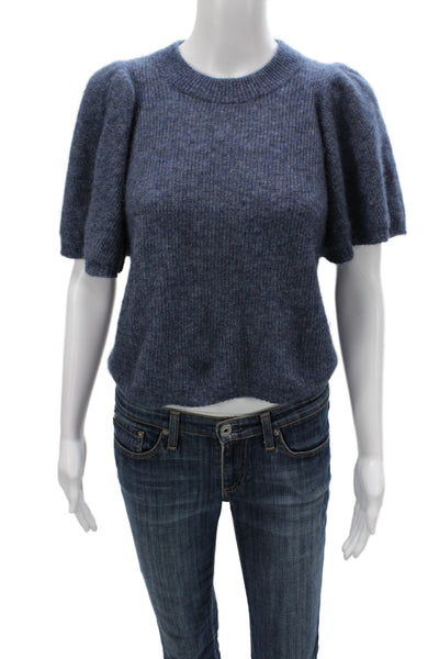 Autumn Cashmere Women Pullover Sweater Blue Short Sleeve Crewneck Size XS