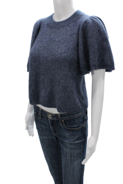 Autumn Cashmere Women Pullover Sweater Blue Short Sleeve Crewneck Size XS