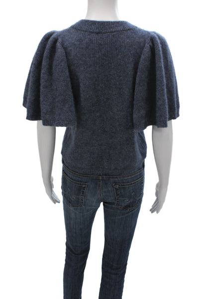 Autumn Cashmere Women Pullover Sweater Blue Short Sleeve Crewneck Size XS