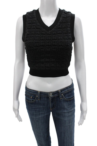 Kith Women Cropped Black Nylon V-Neck Sleeveless Tank Pullover Size XS