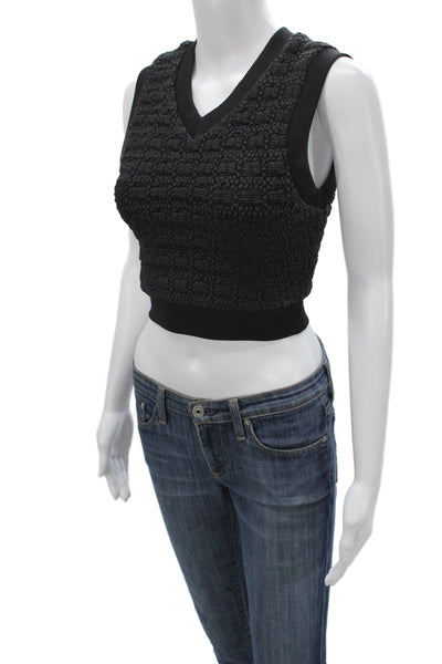 Kith Women Cropped Black Nylon V-Neck Sleeveless Tank Pullover Size XS