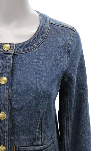 J Crew Women Basic Jacket Blue Cotton Button Long Sleeve Classic Size 0