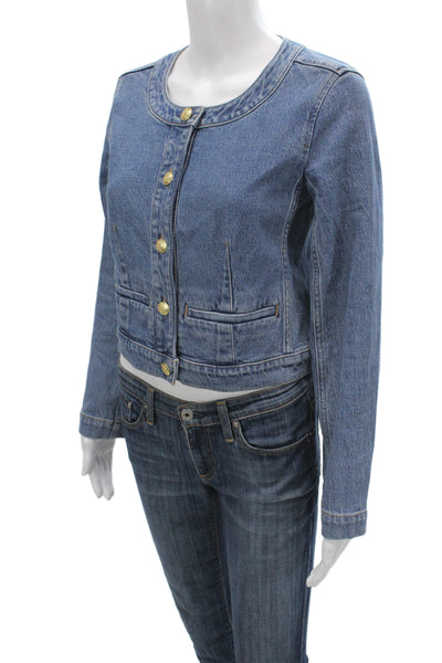 J Crew Women Basic Jacket Blue Cotton Button Long Sleeve Classic Size 0