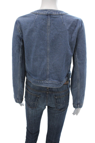 J Crew Women Basic Jacket Blue Cotton Button Long Sleeve Classic Size 0