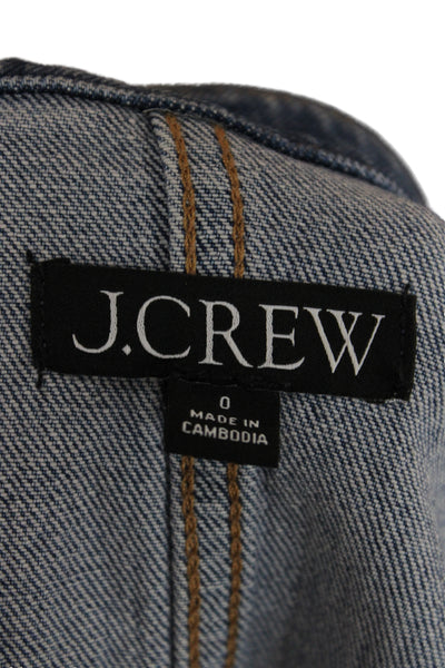 J Crew Women Basic Jacket Blue Cotton Button Long Sleeve Classic Size 0