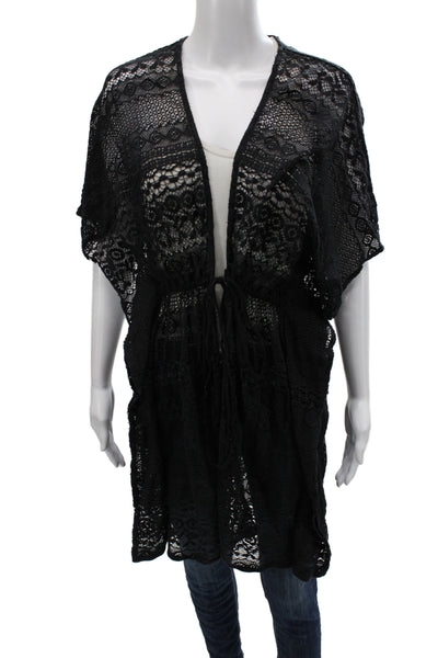 Michael Stars Womens Black Kimono Blouse V-Neck Geometric Size One Size