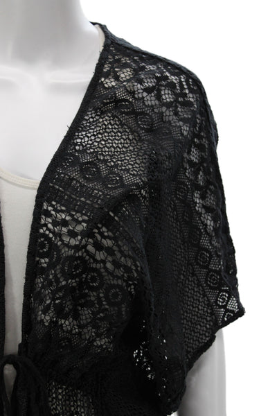 Michael Stars Womens Black Kimono Blouse V-Neck Geometric Size One Size