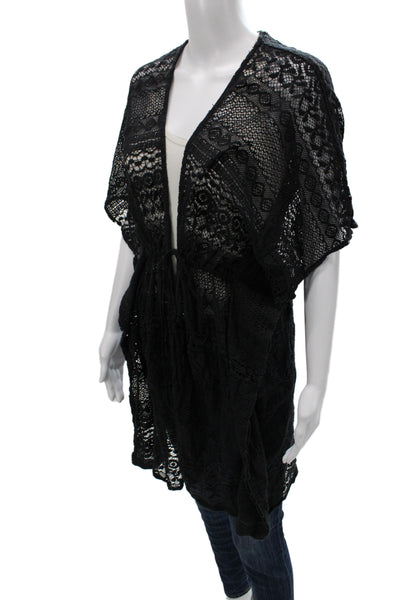 Michael Stars Womens Black Kimono Blouse V-Neck Geometric Size One Size