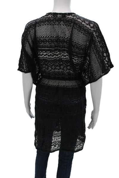 Michael Stars Womens Black Kimono Blouse V-Neck Geometric Size One Size