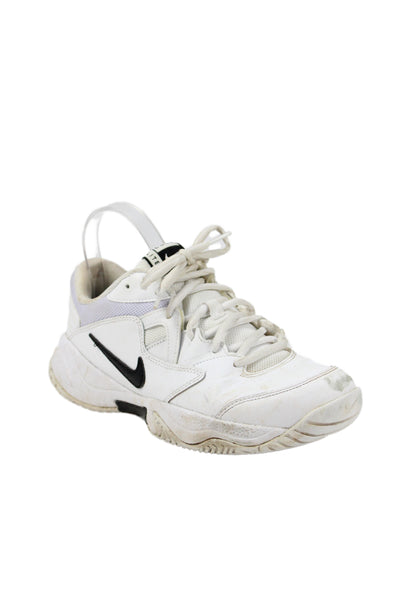 Nike Womens Leather Lace Up Lite 2 Court Sneakers White Black Size 8.5