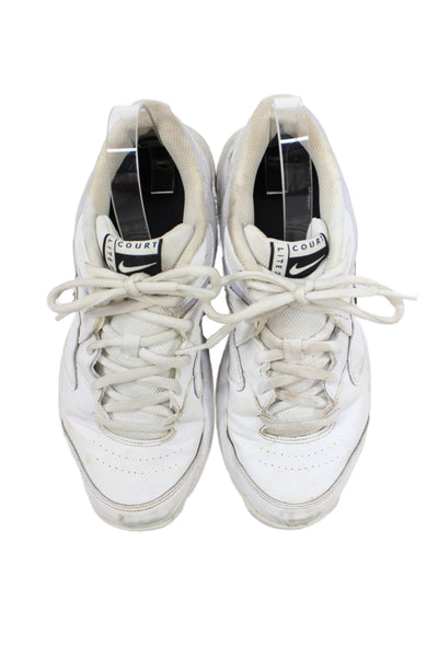 Nike Womens Leather Lace Up Lite 2 Court Sneakers White Black Size 8.5