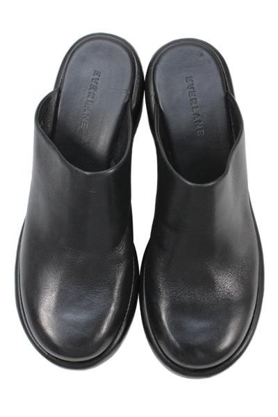 Everlane Womens Leather Platform Slide On Mule Heels Black Size 8