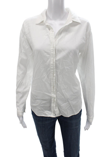 Market Women Basic Button-Up Collared Long Sleeve White Rayon Top Size S