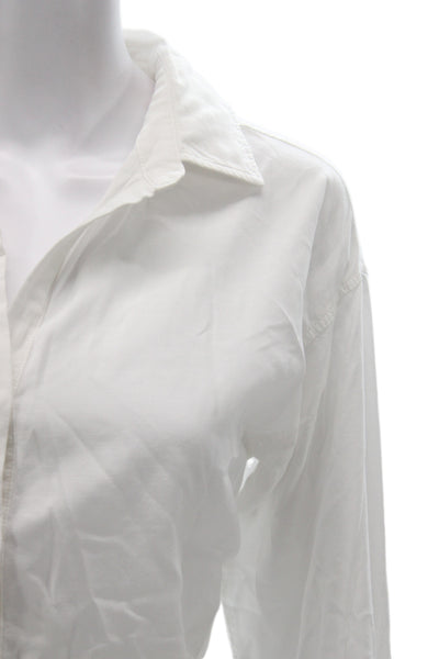 Market Women Basic Button-Up Collared Long Sleeve White Rayon Top Size S