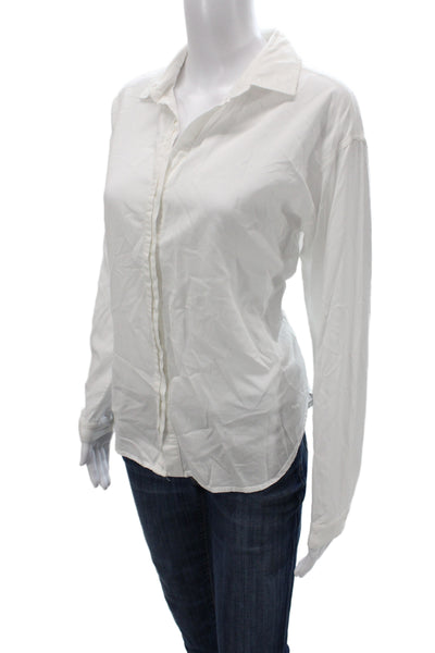 Market Women Basic Button-Up Collared Long Sleeve White Rayon Top Size S