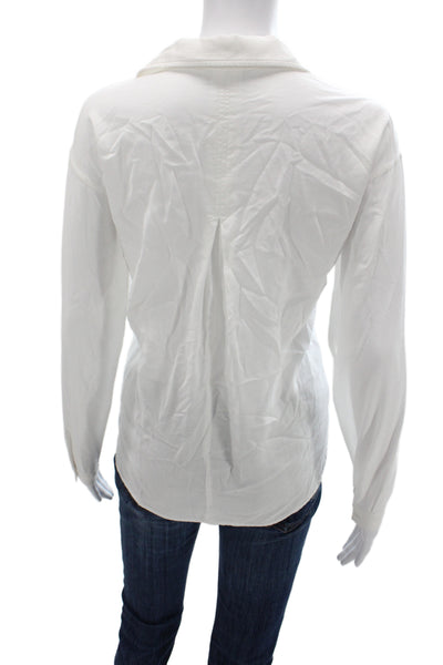Market Women Basic Button-Up Collared Long Sleeve White Rayon Top Size S
