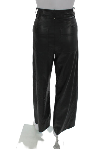 Zara Womens Cropped Faux Leather Pants Black Zip Size 4
