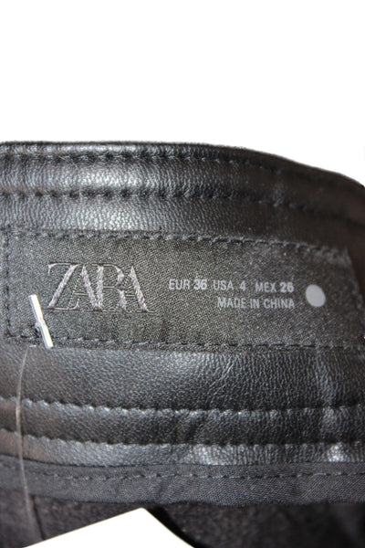 Zara Womens Cropped Faux Leather Pants Black Zip Size 4