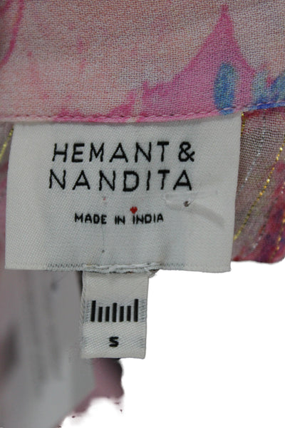 Hemant & Nandita Women Floral Collared Maxi Dress Long Sleeve Pink Size S