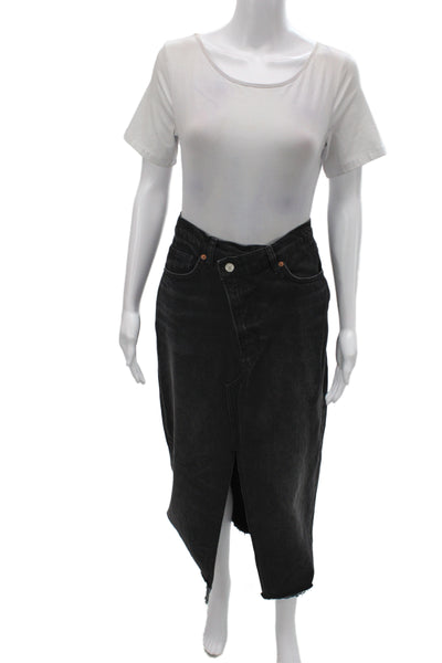 Reformation Women Black Straight Pencil Midi Skirt Organic Cotton Size 27