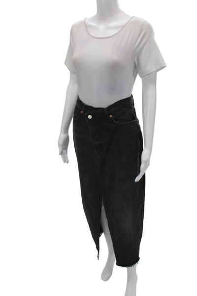 Reformation Women Black Straight Pencil Midi Skirt Organic Cotton Size 27