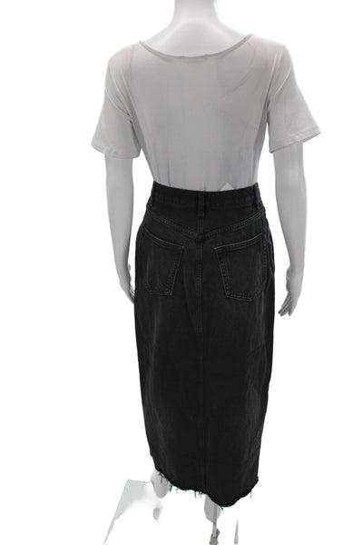 Reformation Women Black Straight Pencil Midi Skirt Organic Cotton Size 27