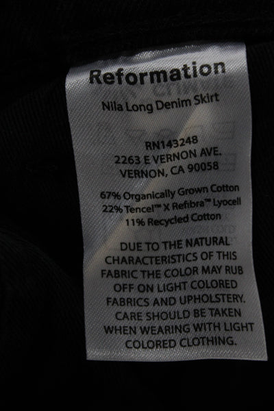 Reformation Women Black Straight Pencil Midi Skirt Organic Cotton Size 27