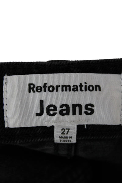 Reformation Women Black Straight Pencil Midi Skirt Organic Cotton Size 27