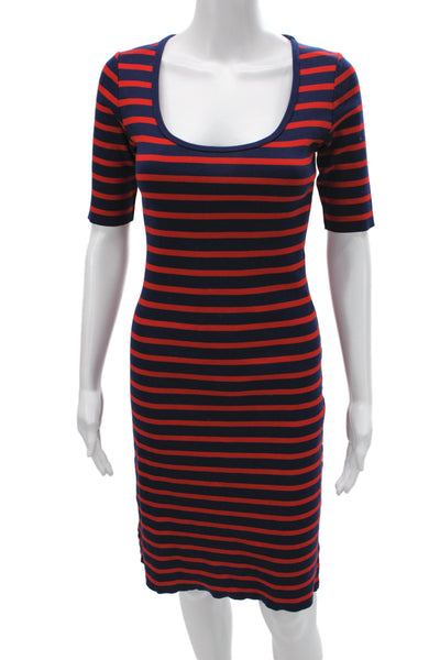 Ralph Lauren Black Label Women Sheath Dress Blue Striped Cotton Size M