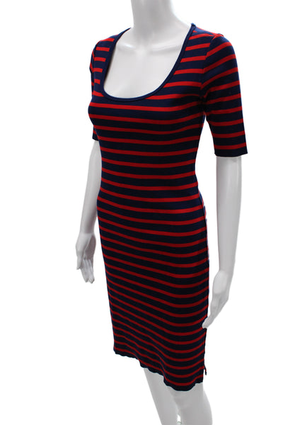 Ralph Lauren Black Label Women Sheath Dress Blue Striped Cotton Size M