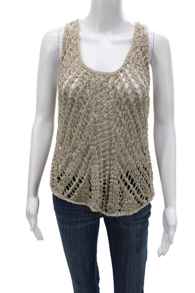 Eileen Fisher Women Beige Scoop Neck Tank Basic Boho Size S