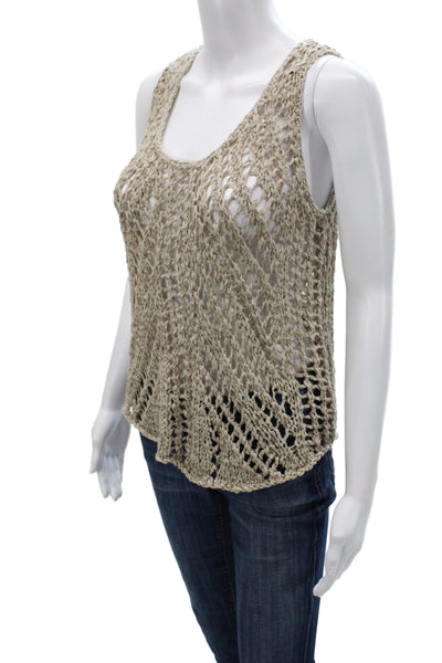 Eileen Fisher Women Beige Scoop Neck Tank Basic Boho Size S